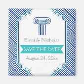 Griekse sleutel & aqua blauwe kolom bruiloft Save Magneet (Voorkant)