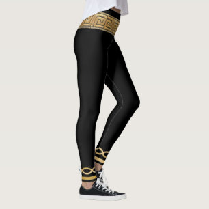 Griekse Sleutel Basis Goud op Zwarte Sportlegginge Leggings