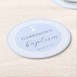 Griekse Sleutel Blauw Doopsel Ronde Kartonnen Onderzetter