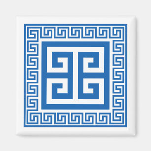 Griekse Sleutel Blauw En Wit Magneet