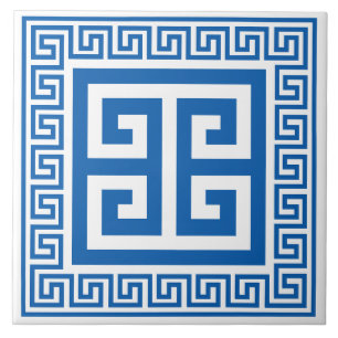 Griekse Sleutel Blauw En Wit Patroon Keramische Te Tegeltje