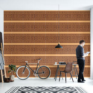 Griekse Sleutel Bruin op Mellon Ontwerper Behang