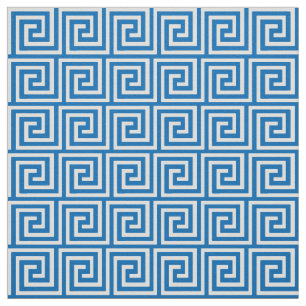 Griekse sleutel, cerulean blauw en wit stof