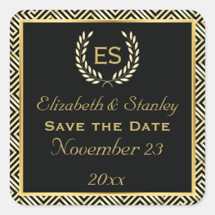 Griekse sleutel en laurierkrans bruiloft Save the Vierkante Sticker
