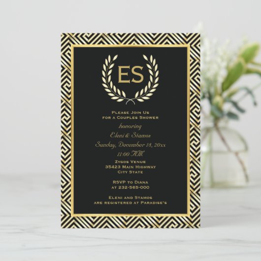 Griekse sleutel en lauwerkrans bruiloft koppels do kaart (Staand voorkant)