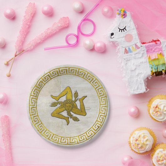  Griekse sleutel en Siciliaanse Trinacria Fresco Papieren Bordje (Feest)