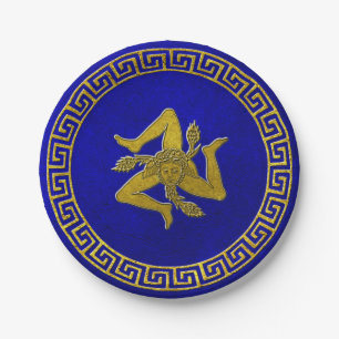 Griekse sleutel en Siciliaanse Trinacria Papieren Bordje