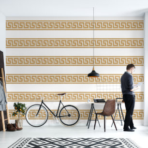 Griekse Sleutel Goud op Witte Ontwerper Behang