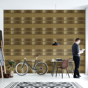 Griekse Sleutel Gouden 3D Clair-obscur Ontwerper Behang