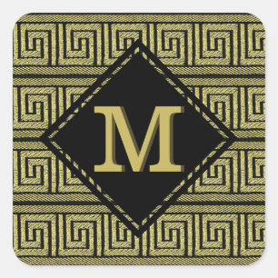 Griekse Sleutel Klassiek Ontwerp In Goud & Zwart Vierkante Sticker