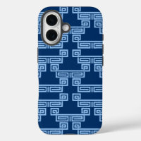 Griekse Sleutel Meander Laag in Blauwe Indigo