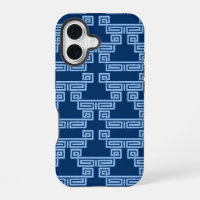 Griekse Sleutel Meander Laag in Blauwe Indigo