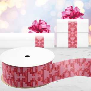 Griekse Sleutel Meander Laag in Roze en Rood Grosgrain Lint