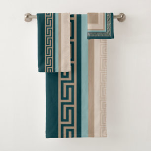 Griekse sleutel - Meander - Taupe en Green  Bad Handdoek