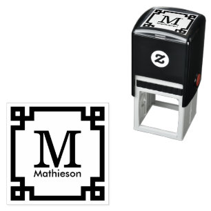 Griekse Sleutel Omlijst Initiaal Naam Monogram Zelfinktende Stempel