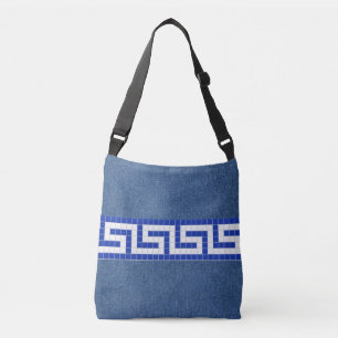Griekse Sleutel op Nep Denim Crossbody Tas