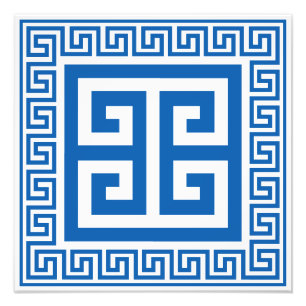 Griekse Sleutel Patroon Blauw En Wit Ontwerp Foto Afdruk