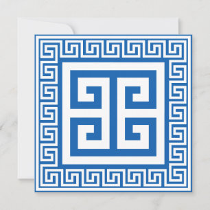 Griekse Sleutel Patroon Wit En Blauwe Ontwerp Kaar