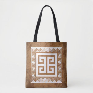 Griekse Sleutel Patroon Wit Ontwerp Draagtas