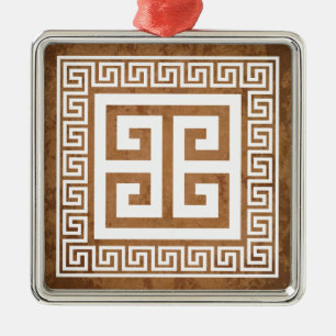 Griekse Sleutel Patroon Witte Ontwerp Metaalorname Metalen Ornament