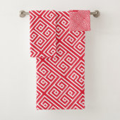 Griekse Sleutel Rood Wit Minimaal Patroon Bad Handdoek (Insitu)