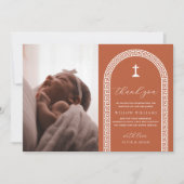 Griekse sleutel Terracotta foto doop bedankje Kaart (Voorkant)