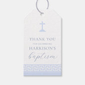 Griekse sleutel wit blauw doop dank u cadeaulabel (Voorkant)