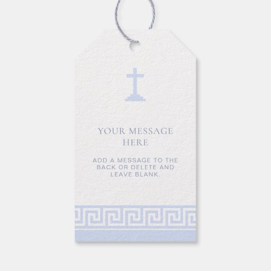 Griekse sleutel wit blauw doop dank u cadeaulabel (Achterkant)
