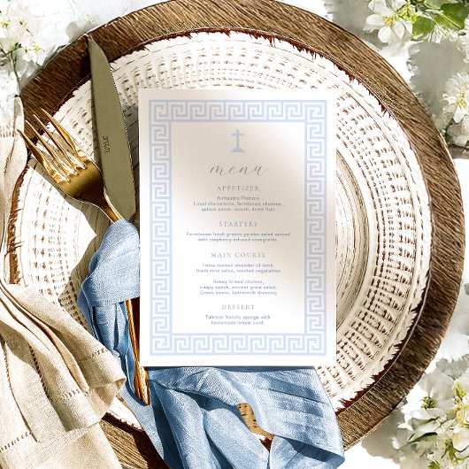 Griekse Sleutel Wit Blauw Doopsel Menu