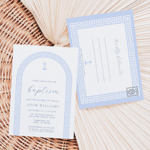 Griekse Sleutel Witte Blauwe Doop Uitnodigingskaar Briefkaart