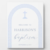 Griekse Sleutelboog Wit Blauw Dopen Welkomstbord Fotoplaat (Voorkant)