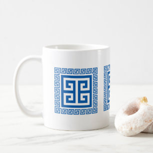 Griekse Sleutelpatroon Blauw En Wit Ontwerp Koffiemok