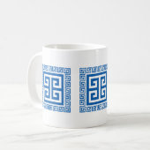 Griekse Sleutelpatroon Blauw En Wit Ontwerp Koffiemok (Voorkant links)