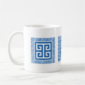 Griekse Sleutelpatroon Blauw En Wit Ontwerp Koffiemok (Links)