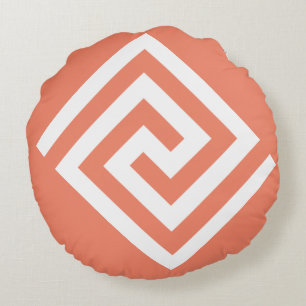 Griekse Sleutelpatroon Oranje Witte Cadeau Trendy Rond Kussen