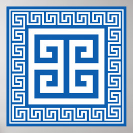 Griekse Sleutelpatroon Wit En Blauwe Ontwerp Poster