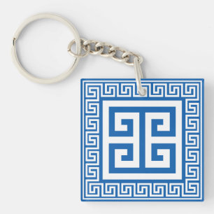 Griekse Sleutelpatroon Wit En Blauwe Ontwerp Sleutelhanger