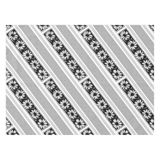 Griekse sleutels en madeliefjes zwart en wit tafelkleed (Voorkant (Horizontaal))