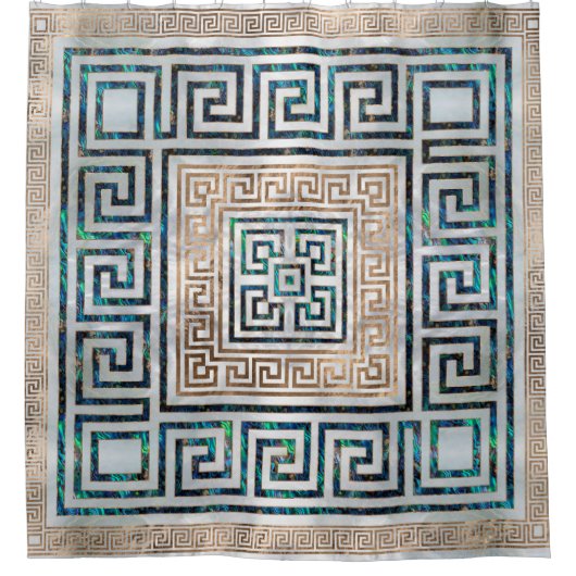 Griekse sleutelversiering - Abalone en goud Douchegordijn (Voorkant)