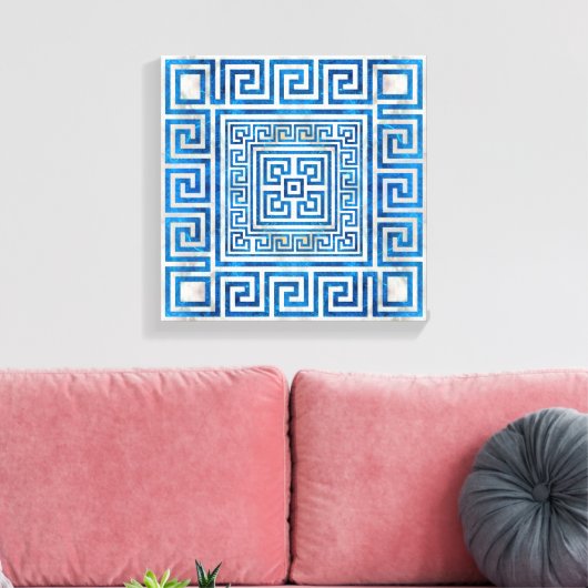Griekse sleutelversiering - Griekse mander - blauw Canvas Afdruk (Insitu (Woonkamer))