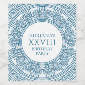 Griekse toga-feestthema met blauwe patroon wijn etiket (Enkel label)