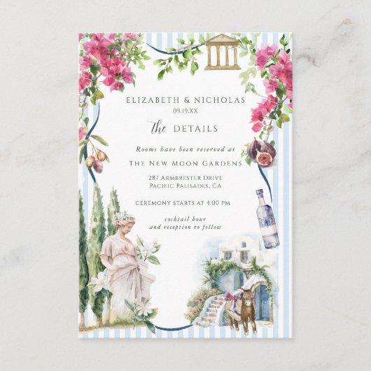 Griekse tuin | Details bruiloft gast Informatiekaartje (Voorkant)