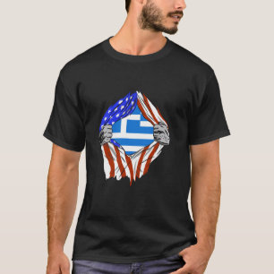 Griekse Vlag Amerika Borst Griekse Wortels Helleni T-shirt