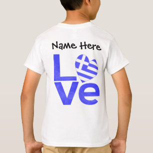 Griekse Vlag Hart Blauw LIEFDE met Uw Naam T-shirt