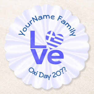 Griekse Vlag Hart in Blauwe LIEFDE Kartonnen Onderzetters