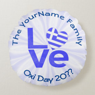 Griekse Vlag Hart in Blauwe LIEFDE Rond Kussen