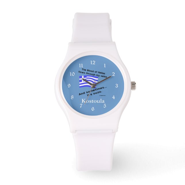 Griekse vlag Hellas Bloed en Ouzo en Naam Horloge (Voorkant)