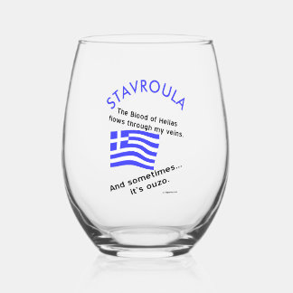 Griekse vlag Hellas Bloed en Ouzo en naam Wijnglas Zonder Voet