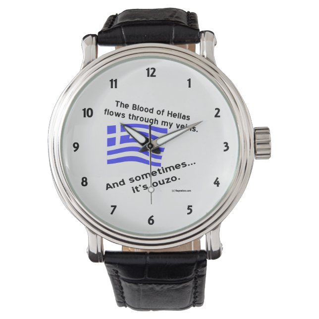 Griekse vlag Hellas bloed en Ouzo zwarte cijfers Horloge (Voorkant)