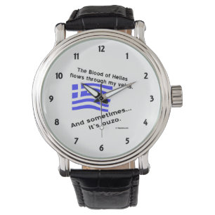 Griekse vlag Hellas Bloed en Ouzo Zwarte nummers Horloge
